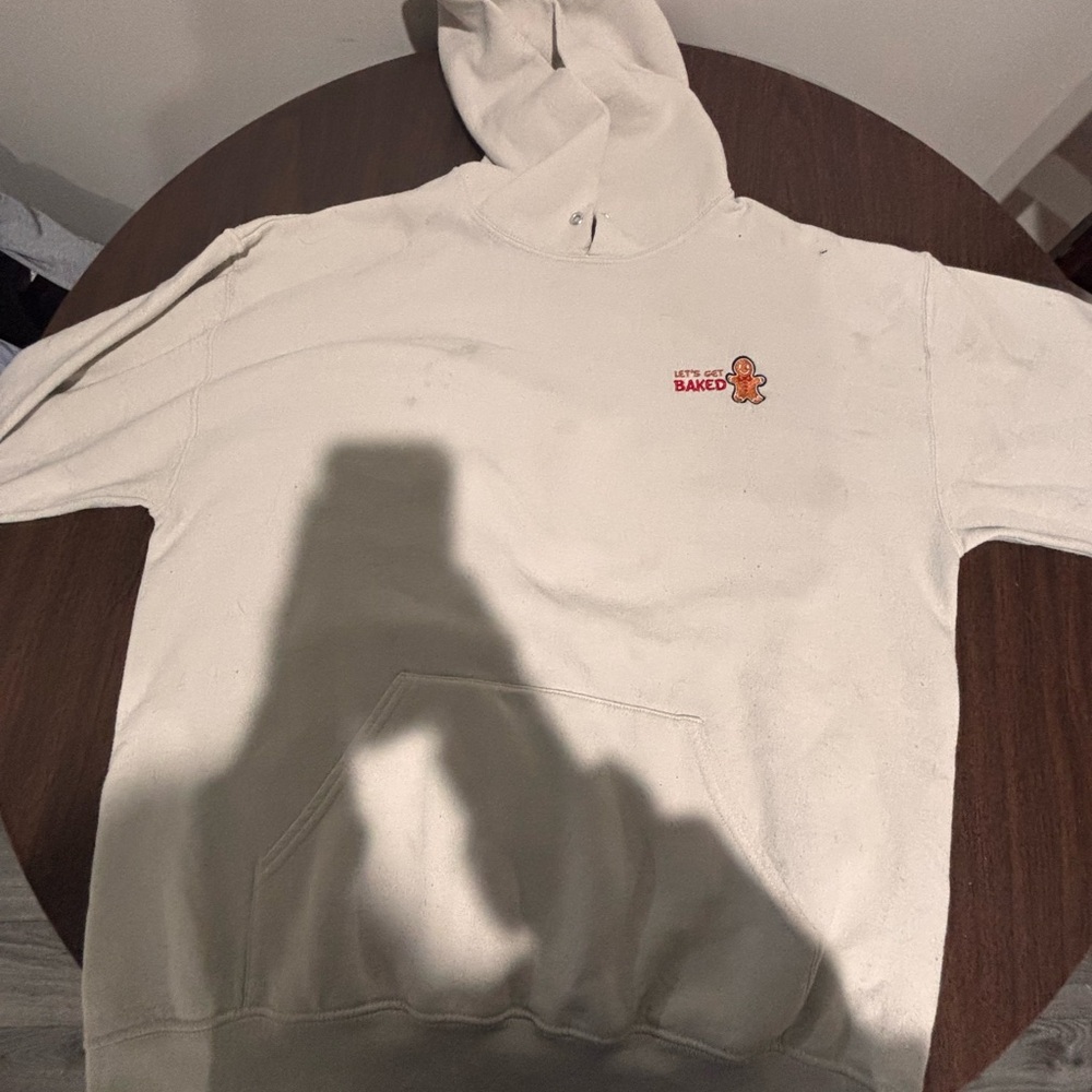 Cream Graphic Hooded Sweatshirt with 'Let's Get Baked' Gingerbread Logo